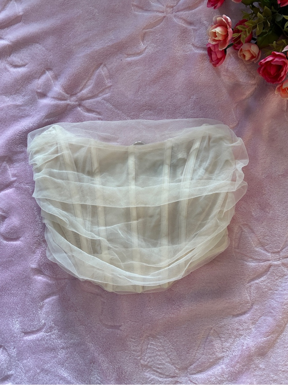 White Fox Boutique Ivory Strapless Sheer Layered Bustier